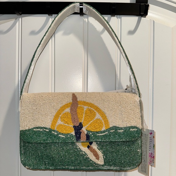 Handbags - Stylish Green and Cream Beaded Women's Bag